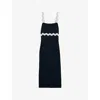 Reiss Womens Asher Wave-trim Square-neck Crepe Midi Dress Navy In Navy