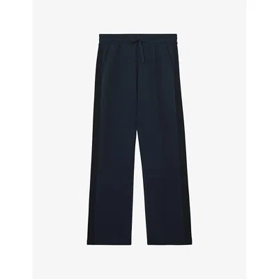 Reiss Womens Navy Bella Side-stripe Stretch-jersey Jogging Bottoms In Blue