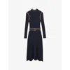 Reiss Womens Navy Camel Ella Colour-block Stretch-knit Midi Dress In Animal Print