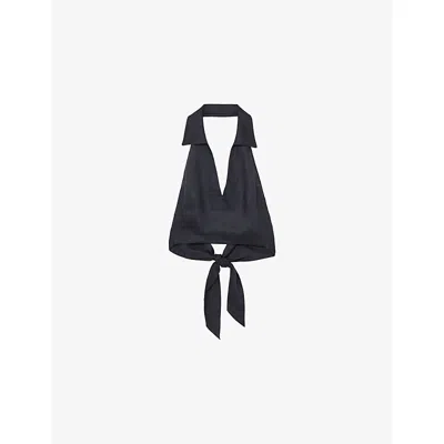 Reiss Womens Navy Cara Haterneck Linen Top