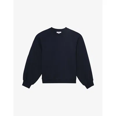 Reiss Womens Navy Charlie Round-neck Cotton-blend Sweatshirt In Blue