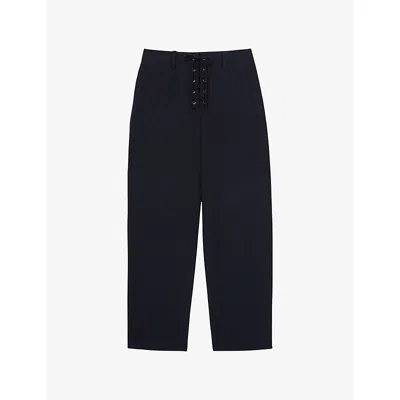 Reiss Womens Navy Clement Tapered-leg Cotton Trousers