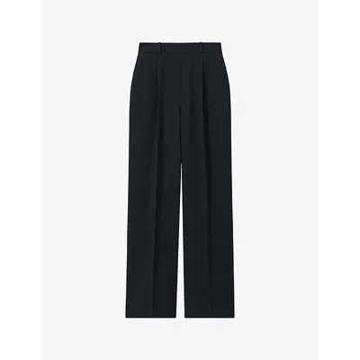 Reiss Womens Navy Eden Elasticated-waist Wide-leg Twill Trousers