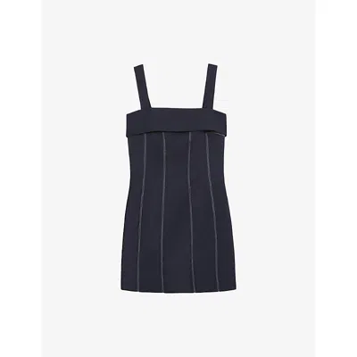 Reiss Womens Navy Effie Contrast-stitch Stretch-woven Mini Dress