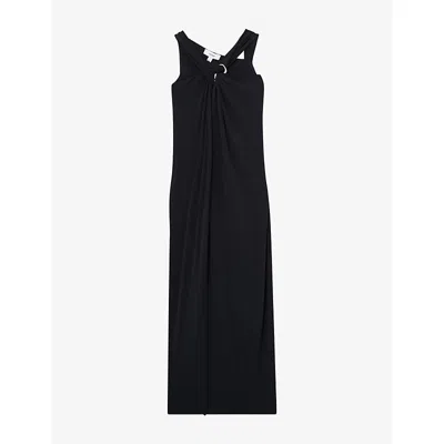 Reiss Womens Navy Eliza Halterneck Jersey Maxi Dress