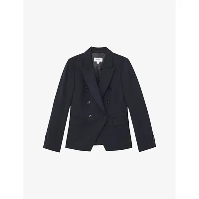 Reiss Womens Navy Gabi Double-breasted Stretch-woven Blazer In Blue