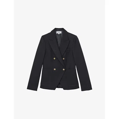 Reiss Womens  Gigi Double-breasted Wool-blend Blazer In Blue