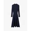 Reiss Womens  Hannah Flared Knitted Midi Dress In Navy