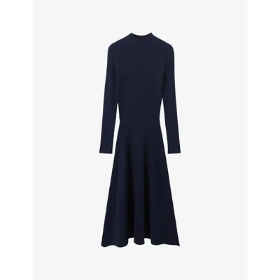 Reiss Womens  Hannah Flared Knitted Midi Dress In Navy