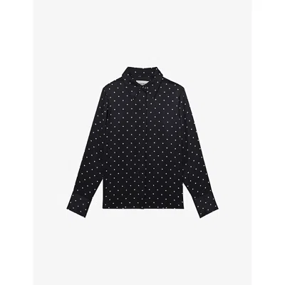 Reiss Womens Navy Ivory Ameira Polka-dot Silk Shirt In Black