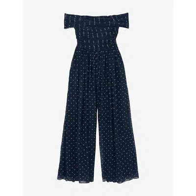Reiss Womens Navy Ivory Margo Polka-dot Woven Jumpsuit In Blue
