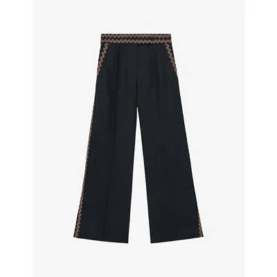 Reiss Womens Navy Ivory Mila Wide-leg High-rise Linen Trousers In Multi