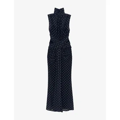 Reiss Womens Navy Ivory Stacey Polka-dot Sleeveless Woven Maxi Dress In Multi