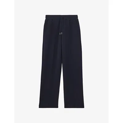 REISS WOMENS NAVY JEMMA ELASTICATED-WAIST WIDE-LEG STRETCH-JERSEY JOGGING BOTTOMS