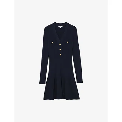 Reiss Womens Navy Lavelle Knitted Mini Dress In Blue