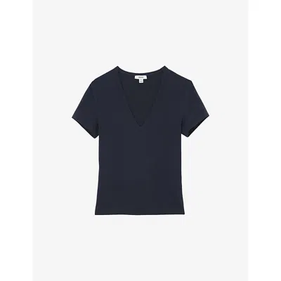 Reiss Womens Navy Leia V-neck Short-sleeve Stretch-cotton T-shirt In Blue