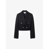 Reiss Navy Cropped Wool-blend Double-breasted Blazer In Navy