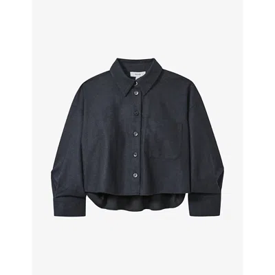 Reiss Womens Lenny Cropped Woven Flannel Shirt Navy