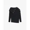 Reiss Womens Navy Lexi Shawl-collar Button-embellished Stretch-knit Jumper Xs In Blue