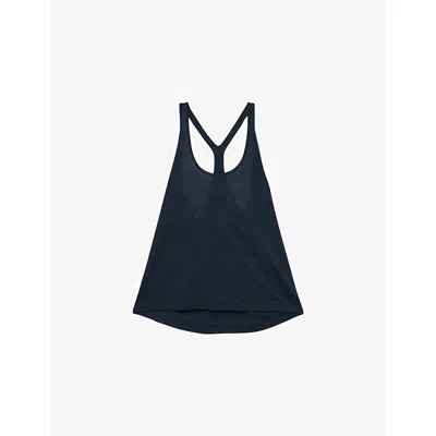 Reiss Womens Navy Lidie Racer-back Linen Vest In Blue