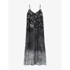 Reiss Womens Navy Lornie Graphic-print Woven Maxi Slip Dress In Black
