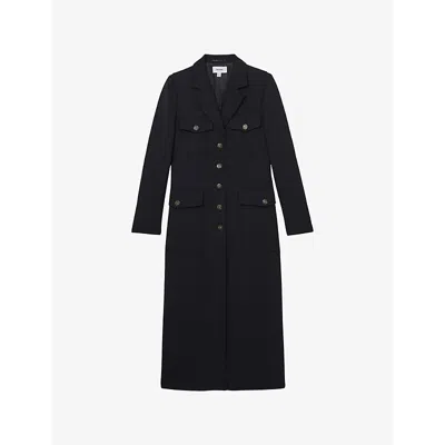 Reiss Womens Madison Notch-lapel Single-breasted Wool-blend Coat Navy