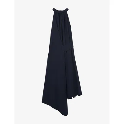 Reiss Womens Navy Maeve Drape-detail Sleeveless Woven Midi Dress In Blue