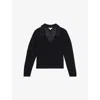 Reiss Womens Navy Matilda Open-collar Cotton-blend Knitted Jumper