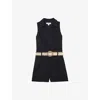 Reiss Womens Navy Mila Belted Linen Playsuit In Blue