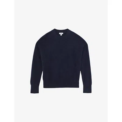 Reiss Womens Navy Misha Brushed Crewneck Cashmere Knitted Jumper Xs In Blue