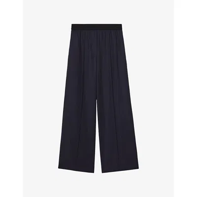 Reiss Womens Navy Neave Pinstripe Wide-leg Stretch Wool-blend Trousers In Blue