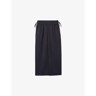 Reiss Womens  Nora Ruched Wool-blend Jersey Midi Skirt In Navy
