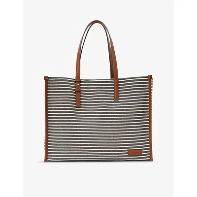 Reiss Womens Navy Off White Sacha Striped Canvas Tote Bag In Multi