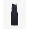 Reiss Womens Navy Pari Ruched Linen-blend Midi Dress