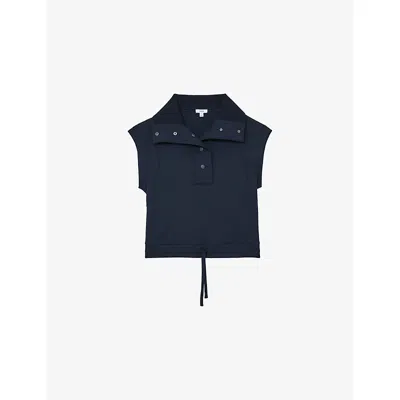 Reiss Womens Phoebe Funnel-neck Jersey Top Navy Xs In Blue