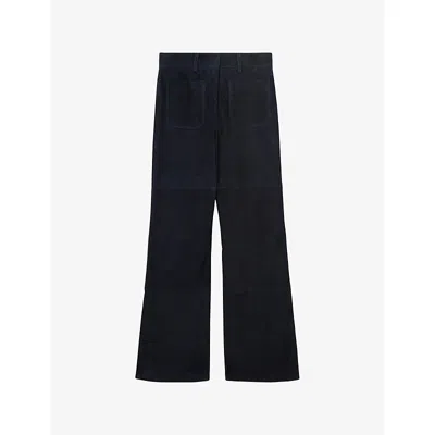 Reiss Womens Navy Priya Flared Suede Trousers In Blue