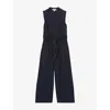Reiss Womens Raven Wide-leg Belted Woven Jumpsuit Navy In Navy