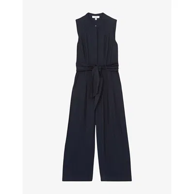Reiss Womens Raven Wide-leg Belted Woven Jumpsuit Navy