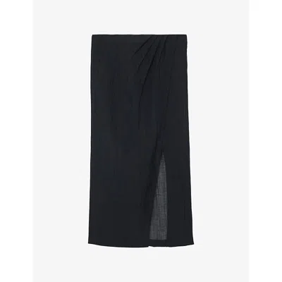 Reiss Womens Navy Rosa Wrap-front Cotton-blend Maxi Skirt In Blue