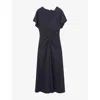 Reiss Womens Navy Rowe Ruched-front Stretch-woven Midi Dress In Blue