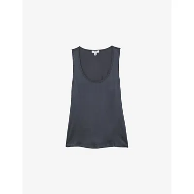 Reiss Womens Navy Ruby Sleeveless Stretch-silk Top Xs In Blue