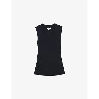Reiss Womens Navy Sandy V-neck Ribbed Stretch-cotton Vest Xs In Black