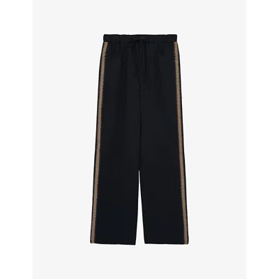 Reiss Womens Sasha Wide-leg High-rise Stretch Faux-leather Trousers Navy
