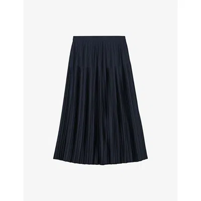 Reiss Womens Navy Savannah Pleated Satin Midi Skirt In Blue