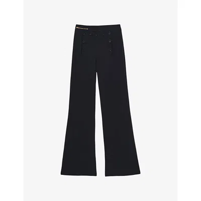Reiss Womens Sidney Button-detail Wide-leg Stretch-woven Trousers Navy