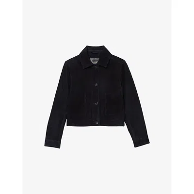 Reiss Womens Navy Sonny Patch-pocket Suede Trucker Jacket In Blue