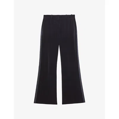 Reiss Womens Navy Verda Flare-leg Velvet Trousers In Blue