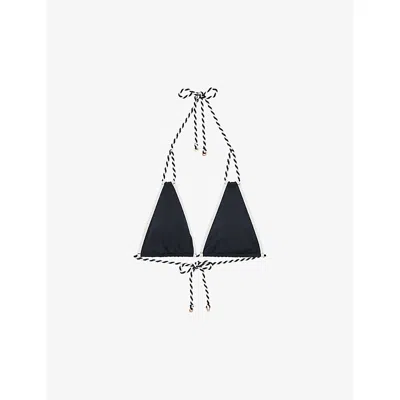 Reiss Womens Effie Twist-strap Triangle Stretch-woven Bikini Top Navy White