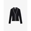 Reiss Womens Navy White Lauri Craft-stitch Ribbed-knit Top