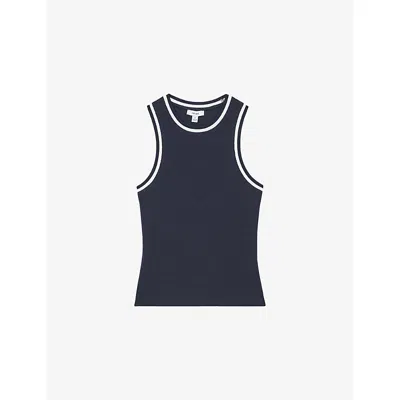 Reiss Womens Navy White Matilda Contrast-trim Stretch-cotton Vest In Blue